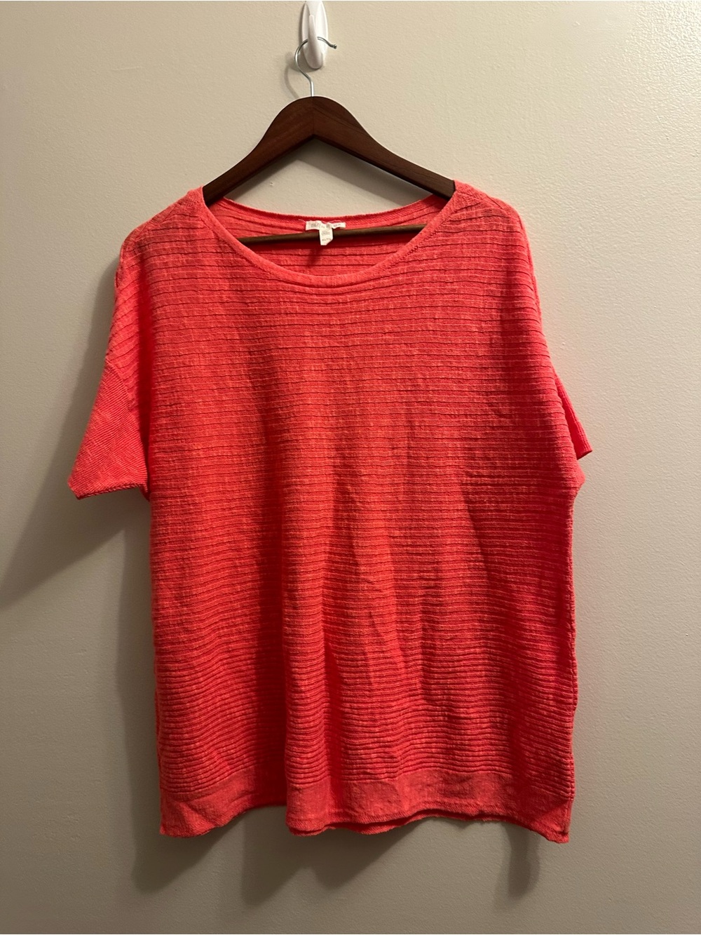 #450 Eileen Fisher Coral Short-Sleeve Textured Knit Top